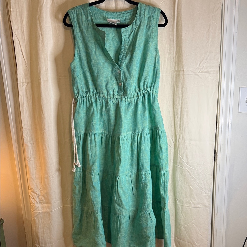 Finley Sleeveless Tiered Linen-Blend Dress in Teal